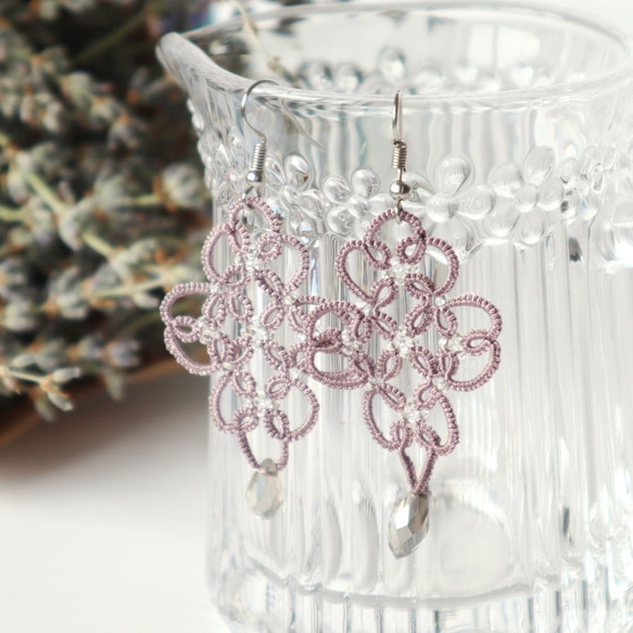 OYA tatting lace earrings [ARABESQUE] Antique Mauve 第1張的照片