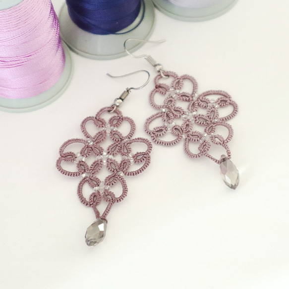 OYA tatting lace earrings [ARABESQUE] Antique Mauve 第2張的照片