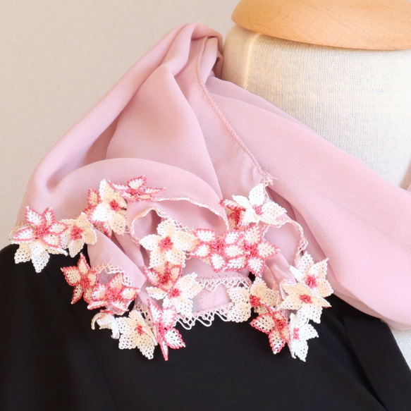 [定做] PREMIUM 雪紡披肩用蕾絲花朵“櫻花 / 2 面”淡玫瑰色 第2張的照片