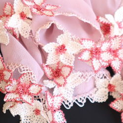 [定做] PREMIUM 雪紡披肩用蕾絲花朵“櫻花 / 2 面”淡玫瑰色 第3張的照片