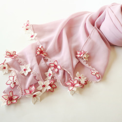 [定做] PREMIUM 雪紡披肩用蕾絲花朵“櫻花 / 2 面”淡玫瑰色 第5張的照片
