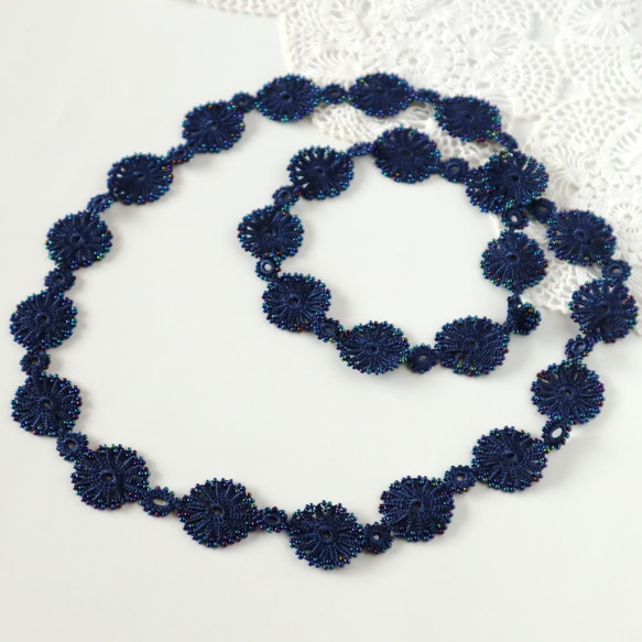 OYA crochet 90cm lariet [TAROT] Navy Blue 第4張的照片