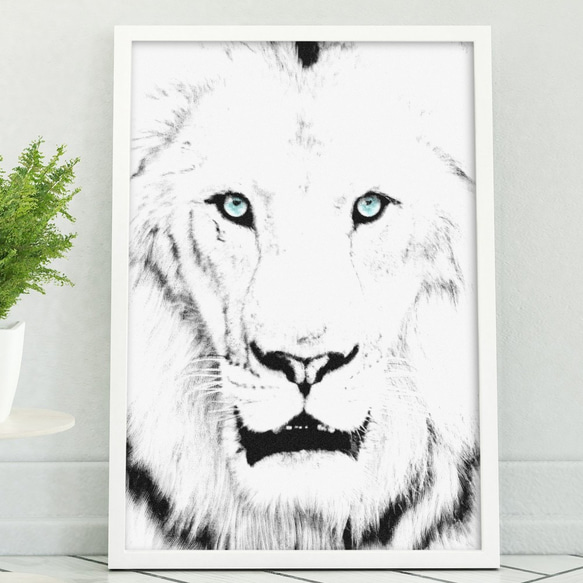アートポスター/  White  lion　おしゃれインテリア・北欧、モノトーン好きの方に☆ 1枚目の画像
