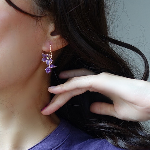 桔梗とつぼみのピアス／イヤリング／樹脂ノンホールピアス 秋 花 和装 