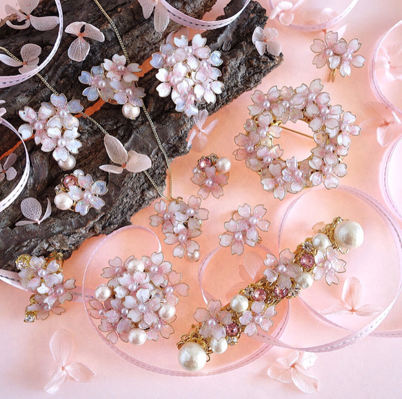 可調長度的棉質珍珠和櫻花項鍊，也可作為禮物 第14張的照片