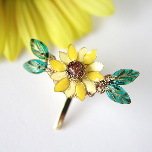 ひまわりポニーフック ヘアフック ヘアカフ : 花 黄色 向日葵 夏