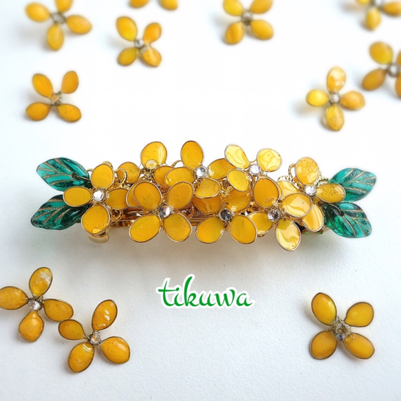 金木犀のミニバレッタ 秋 10月 誕生日花 バレッタ ちくわ