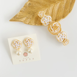最受歡迎☆水引花朵棉質珍珠耳環 第9張的照片