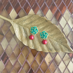 Mizuhiki 花朵棉質珍珠耳環 [聖誕節] 第3張的照片