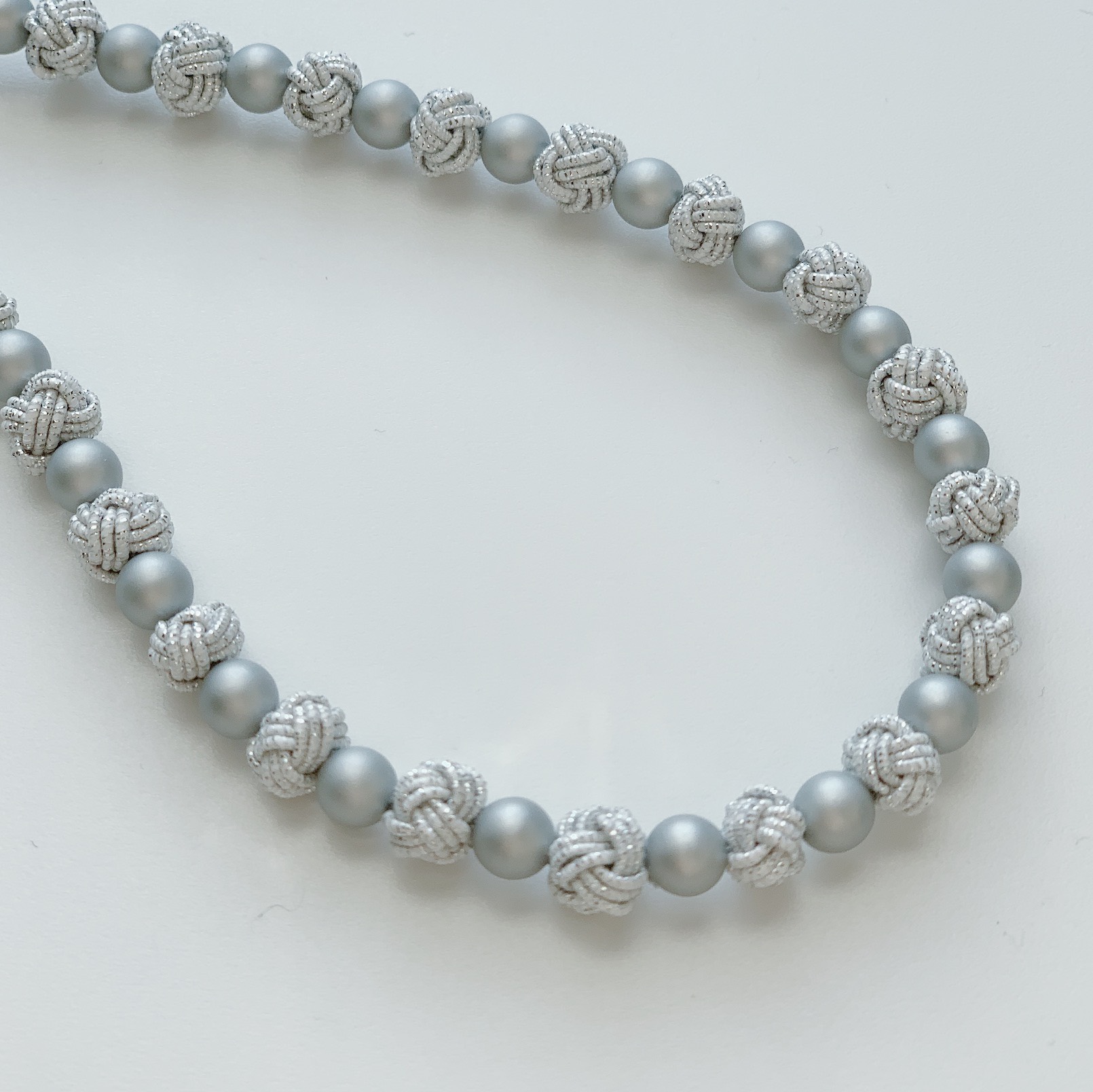 再々販☆水引玉結びとパールのネックレス シルバー