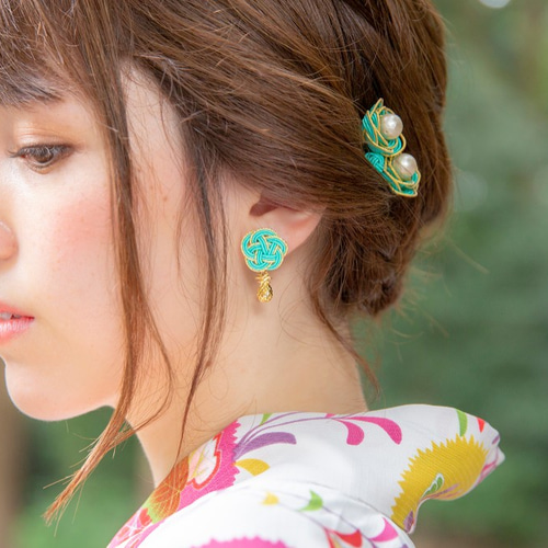 水引お花とハワイのピアス 【パイナップル】 ピアス（その他） 水引
