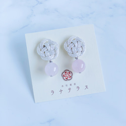 Resale ☆Mizuhiki Flower and Natural Stone Earrings Platinum [Ros 第2張的照片