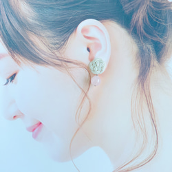 Resale ☆Mizuhiki Flower and Natural Stone Earrings Platinum [Ros 第3張的照片