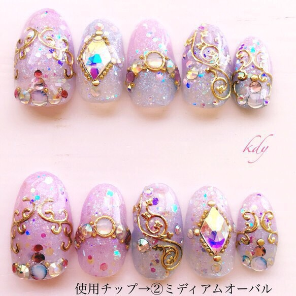 選べるチップ＊オーロラ＊3Dスワロフスキー＊ウエディングネイルチップ  