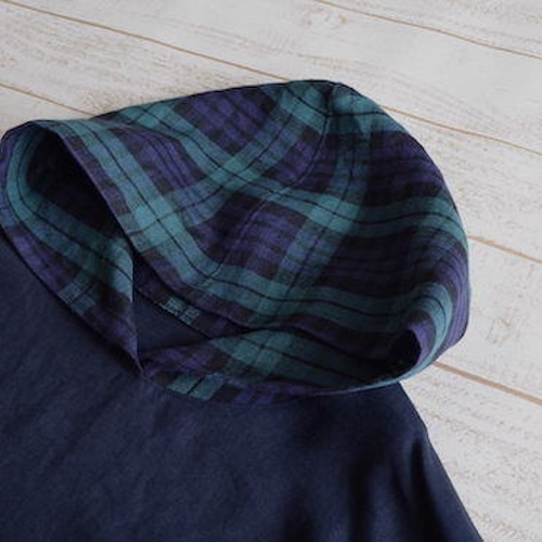 受注制作』ポイント使いのブラックウォッチリネンパーカー サイズ選択