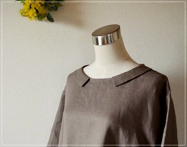 【受注制作】プチ衿ワンピース　リネン　カラー選択可