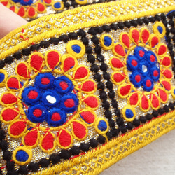 1m 刺繍 インドのチロリアンテープ お花 黄色☆エスニック 5枚目の画像