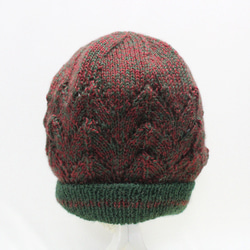 折り返しニット帽　赤紫×緑　【redgreen-003】 1枚目の画像