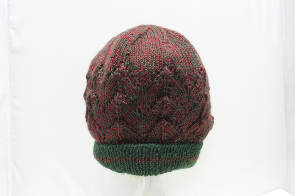 折り返しニット帽　赤紫×緑　【redgreen-003】 1枚目の画像