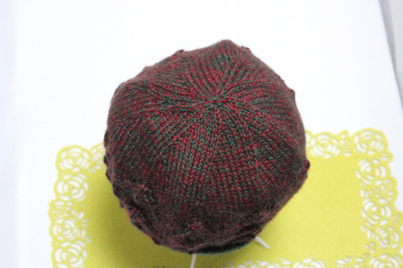 折り返しニット帽　赤紫×緑　【redgreen-003】 3枚目の画像