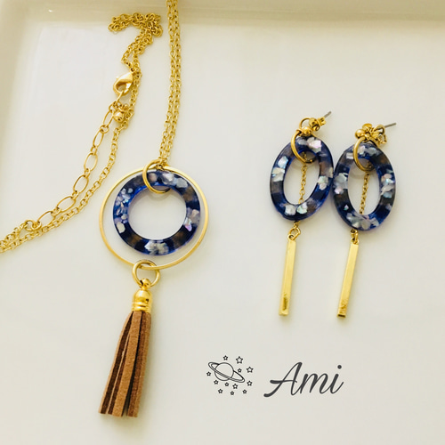 鼈甲 ネックレスとイヤリングセット 鼈甲風イヤリング&ネックレスのセット