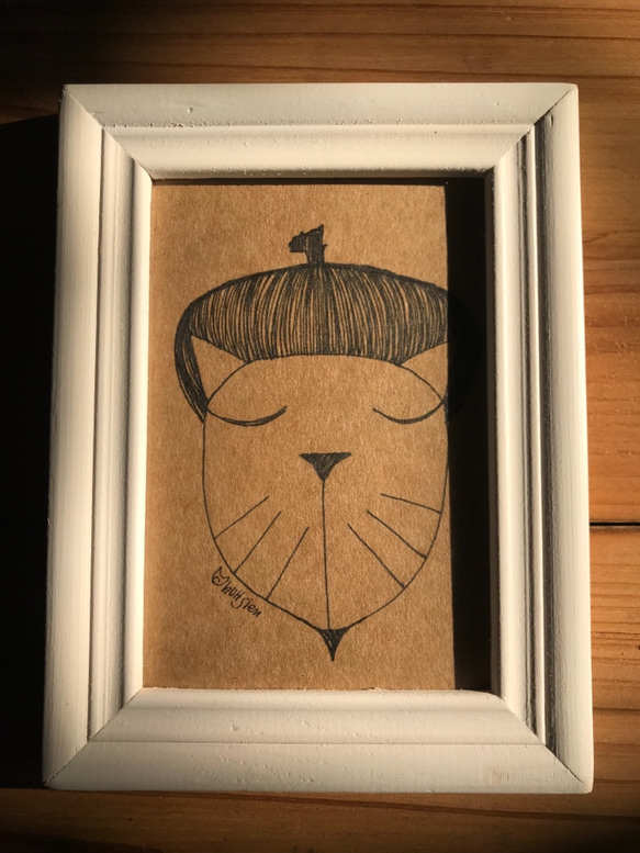 「橡實貓 」襁褓與成年（有藝術家氣息）卡其色 手繪 禮物 可愛 風格 平靜 家飾 框畫 作品 擺設 生活 第2張的照片