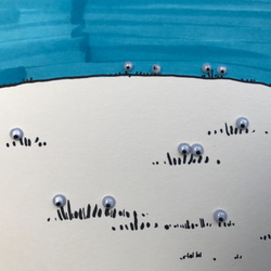 「眼睛山丘和草地螃蟹」作品 插畫 框 裝飾 光芒 閃爍 拼接 丘陵 動物 花 綠油油 手工 奇幻 獵奇 第4張的照片