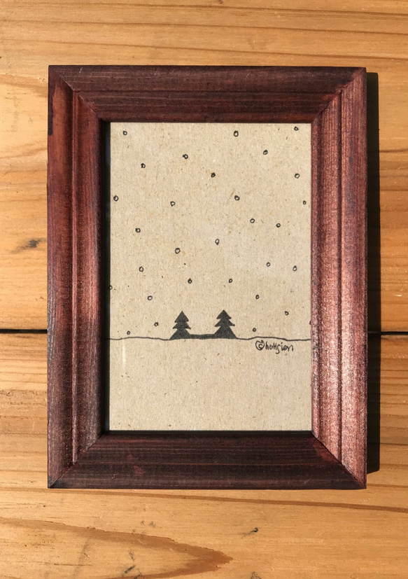 紙 貓耳朵樹 /手繪 作品 裝飾 動物風 搞怪 冷杉 花旗松 植物性 雪地 點點 第1張的照片