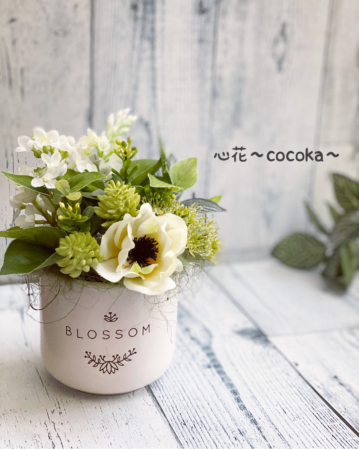 ꫛꫀꪝアネモネ＆多肉植物❁フェイクグリーン アレンジ・フラワー  