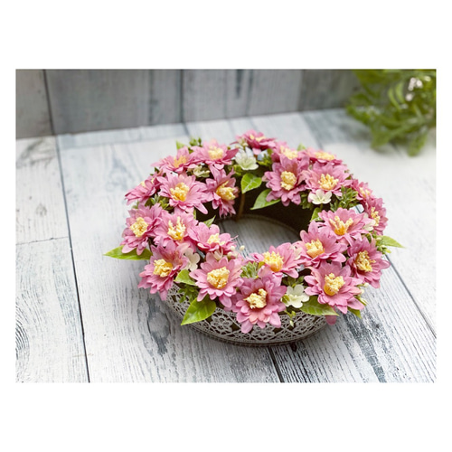 ꫛꫀꪝピンクのお花いっぱいのリース＆ジョウロ アレンジ❁2点セット 