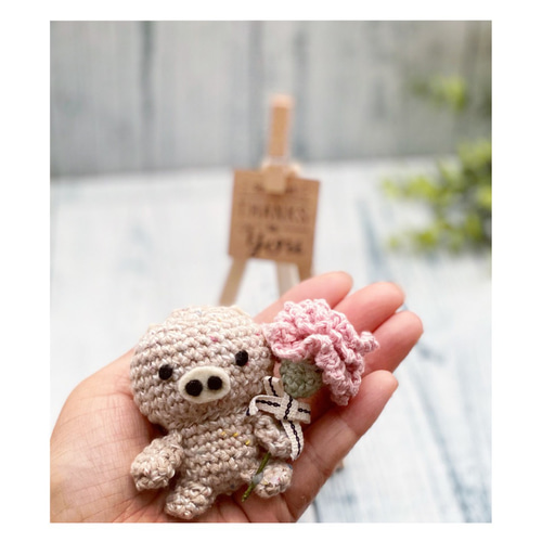 ꫛꫀꪝナチュラルぶたさん・カーネーション・あみぐるみ❁母の日  