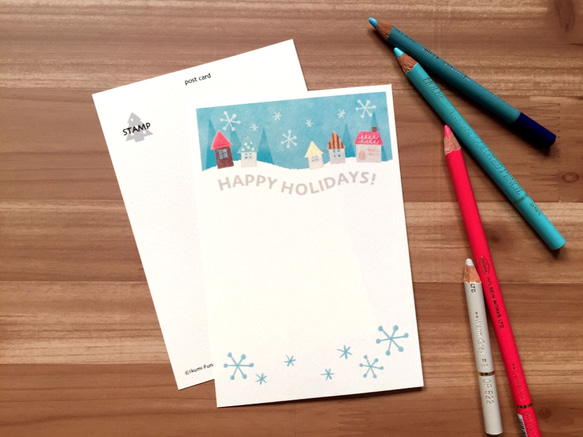 【2枚組】クリスマスポストカード＊冬の街 1枚目の画像