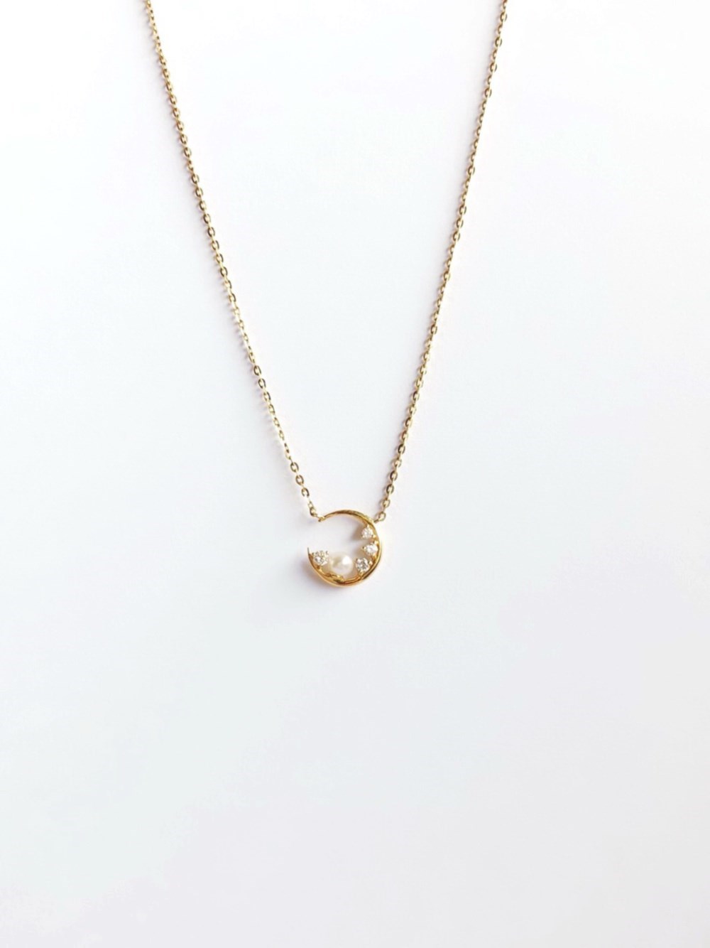 18Kダイヤモンドパールのネックレス、ダイヤモンド0.06ct