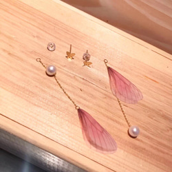18k金櫻花粉蝴蝶珍珠耳環，2用式耳環 第2張的照片