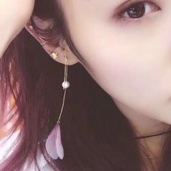 18k金櫻花粉蝴蝶珍珠耳環，2用式耳環 第4張的照片