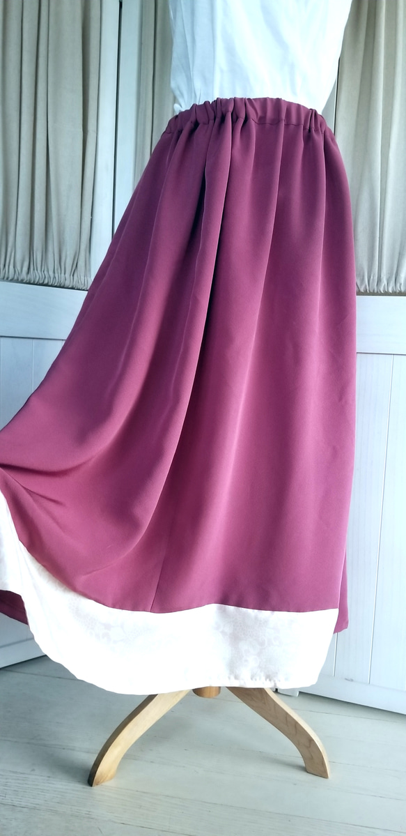 【送料無料】♡梅紫色のふんわりシルクスカート♡着物リメイク♡ 1枚目の画像