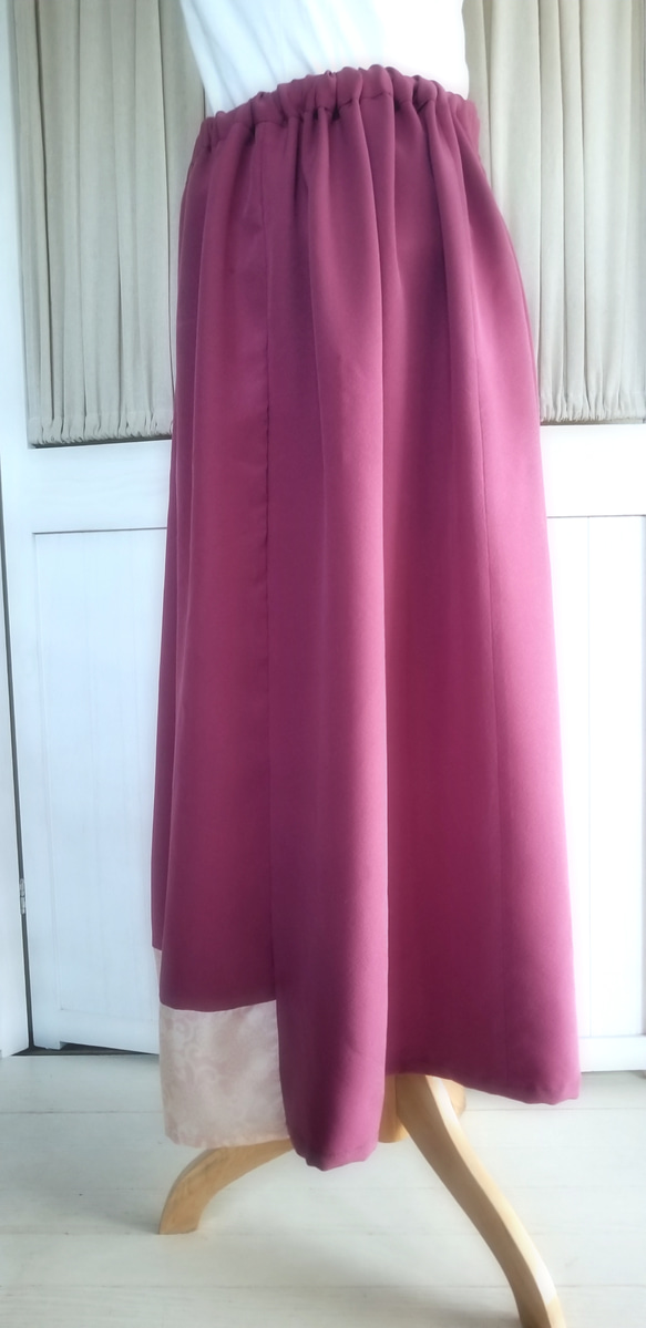 【送料無料】♡梅紫色のふんわりシルクスカート♡着物リメイク♡ 2枚目の画像