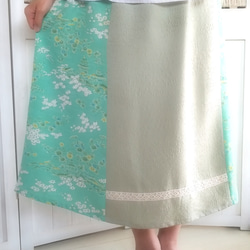【送料無料】♡ミントグリーンのバイカラースカート♡着物リメイク♡ 1枚目の画像