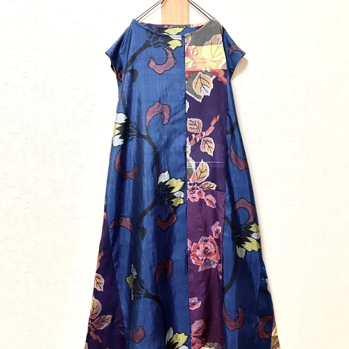 銘仙 着物リメイク パッチワーク ワンピース ワンピース eterlna