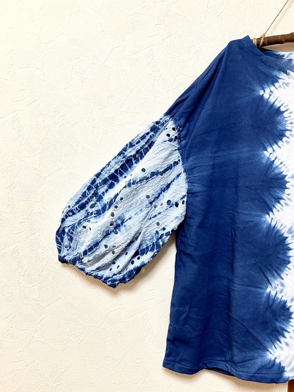 ⭐️ラスト一枚⭐️ 天然藍　絞り染めコットンレーストップス 5枚目の画像