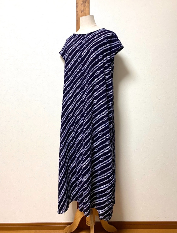 有松鳴海絞り　浴衣のAラインワンピース⑦ 着物リメイク 5枚目の画像