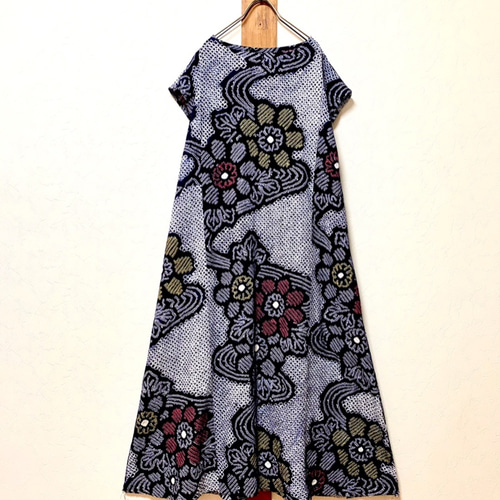 有松絞り浴衣リメイク　Aラインワンピース 20%OFF 有松絞り 浴衣のAラインワンピース⑧ 着物リメイク