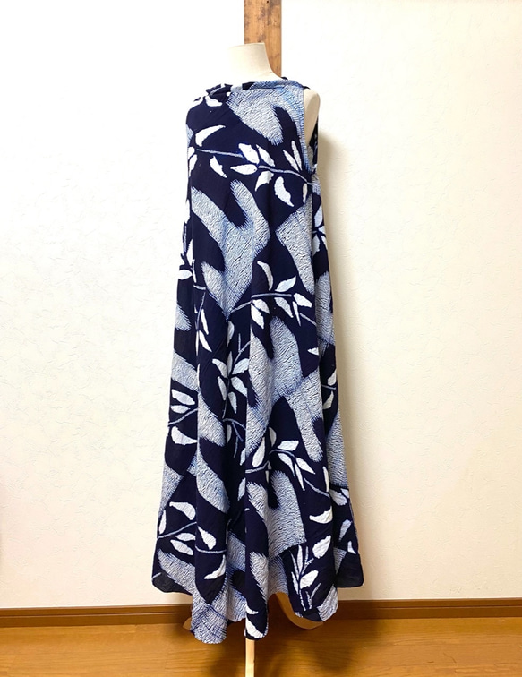 有松鳴海絞り　浴衣のバイヤスワンピース⑨ 着物リメイク 2枚目の画像
