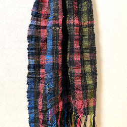 ⭐️price down⭐️手織り　ウールコットンの大判マフラー　黒 5枚目の画像
