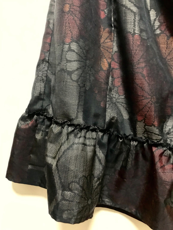 着物リメイク 大島紬 裾ギャザースカート 4枚目の画像