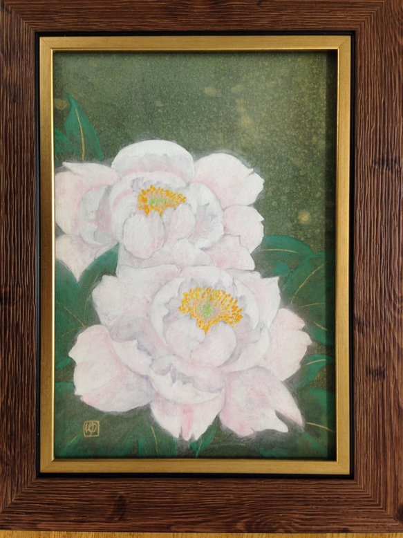 日本画「白牡丹」原画　額付(送料無料) 2枚目の画像