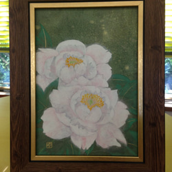 日本画「白牡丹」原画　額付(送料無料) 3枚目の画像