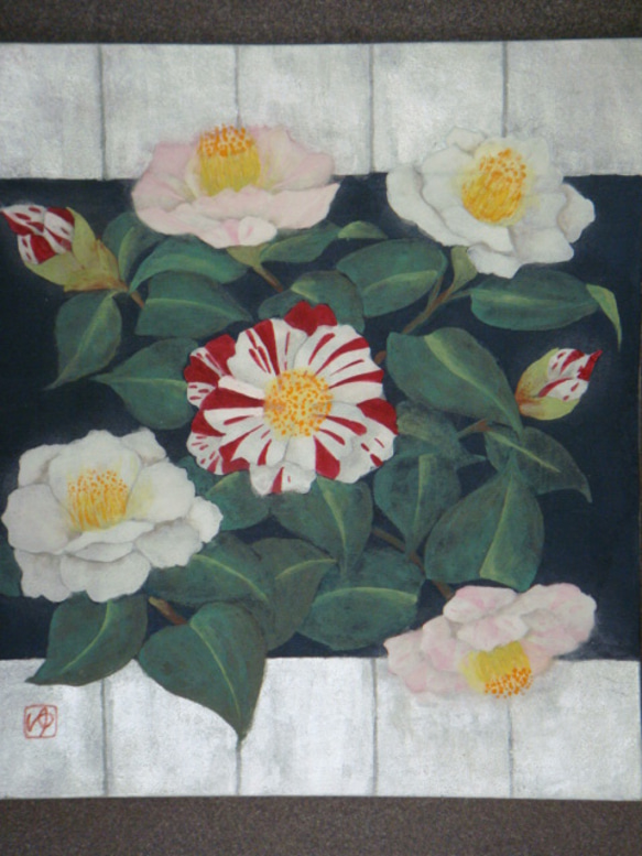 日本画「椿」 絵画 ゆうちゃん 通販 309308｜Creema(クリーマ)