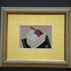 日本画「洋ナシと苺の紅茶ケーキ」 2枚目の画像