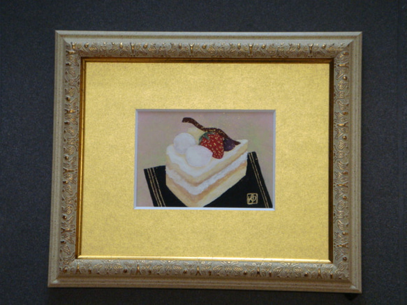 日本画「洋ナシと苺の紅茶ケーキ」 2枚目の画像